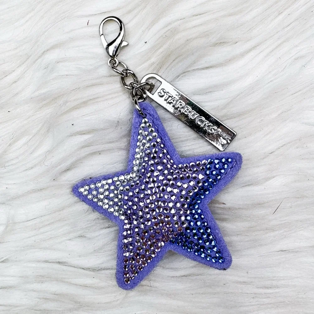 Starbucks Star Bedazzled Felt Ombre Lavender Purple Silver Bag Charm Keychain
